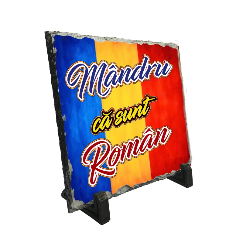 Mandru ca sunt roman, piatra ardezie personalizata, cu mesaj model, pa060